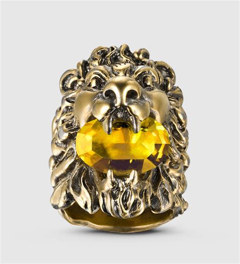 gucci lion necklace with crystal|Gucci lion ring.